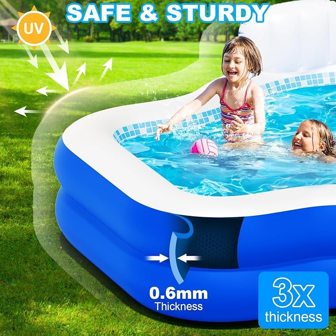 Extra Large Inflatable Swimming Pool with Seats Pump, 10.1TF X 7.5FT Blow-Up Pool Thickened Heavy Duty Family Full Sized Pool for Adults, Inflatable Pools for Garden, Backyard Summer Water Party