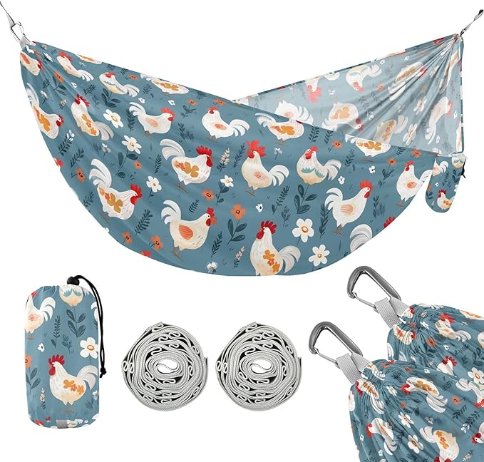 Camping Hammock Outdoor Hammocks for Outside Rooster Flowers Beach Trees Portable Lightweight with Pockets Tree Straps Indoor