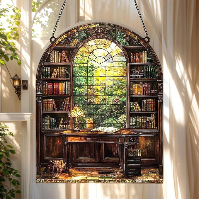 Window Bookshelf Acrylic Suncatcher, Bookish Suncatchers for Window Hanging Ornament, Art Garden Decor for Book Lover Reader Bookworm, Gifts for Mother's Day, Mom, Grandma, Wife, Women, Nana