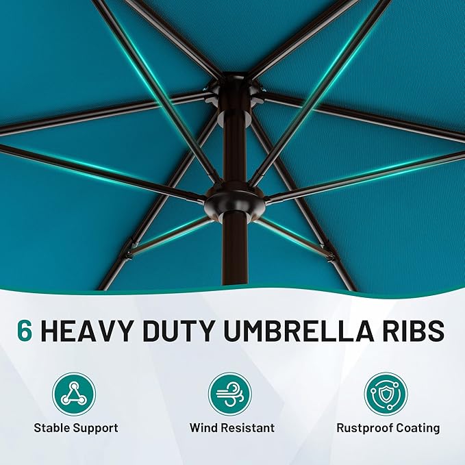 AreShark 11 FT Patio Umbrella for Outdoor, Outdoor Table Umbrella with Push Button Tilt and Crank, Outdoor Patio Umbrellas with 6 Sturdy Ribs, Patio Umbrellas for Market, Garden, Pool (Lake Blue)