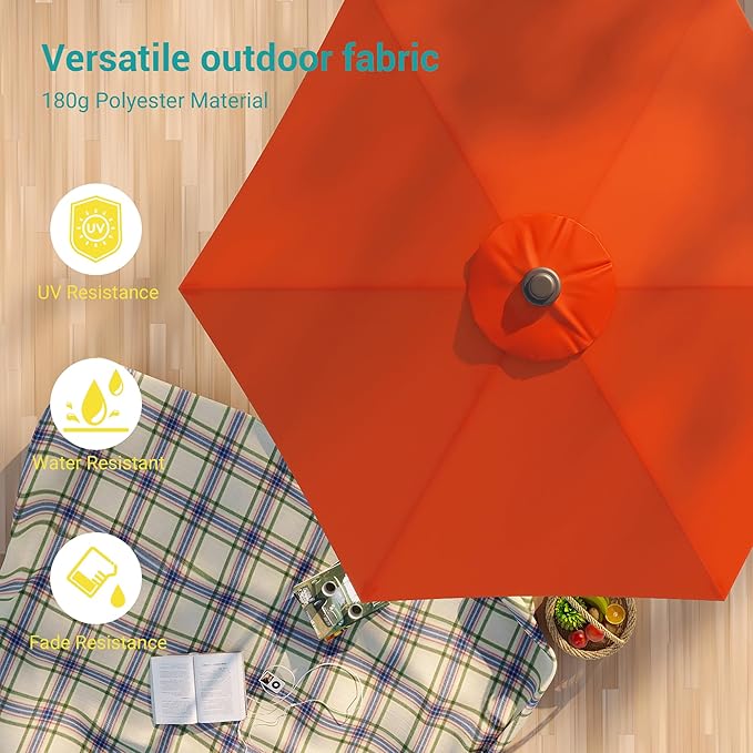 7.5ft Outdoor Umbrella Patio Umbrella,2-Year-Non-Fading,Table Market Patio Umbrella with Push Button Tilt and Crank,for Pool, Deck, Garden,Backyard