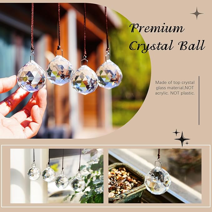 4 Pack Clear Crystal Ball Prism Suncatchers Window Rainbow Maker, 40mm | Hanging Crystals,Sun Catchers Indoor Window,Large Beads For Suncatcher,Chandelier Prisms for Home Garden Decor,Easy Hanging