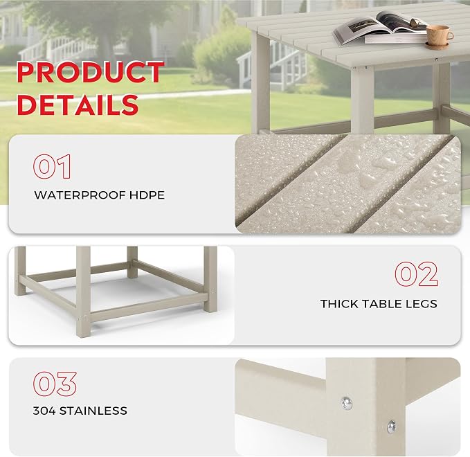 Costaelm Paradise Kids 5-Piece HDPE Outdoor Square Patio Dining Table and Chairs Set, Sand