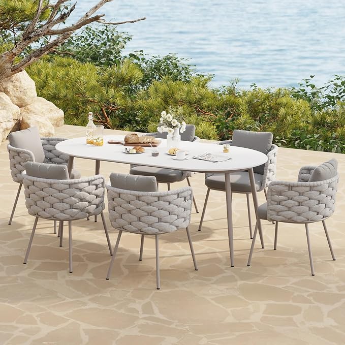 LOVEDIMA Outdoor Dining Chairs Set of 2, Aluminum Patio Dining Chairs with Armrests, Handwoven Wicker Rattan Patio Chairs, Weather Resistant Outdoor Chairs for Patio Garden Balcony Deck