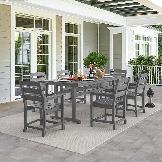 nalone 5-Piece Patio Dining Table Set, HDPE Outdoor Dining Sets with Table and 4 Chairs, Dining Furniture Set with Umbrella Hole (Grey, 5 Pcs)