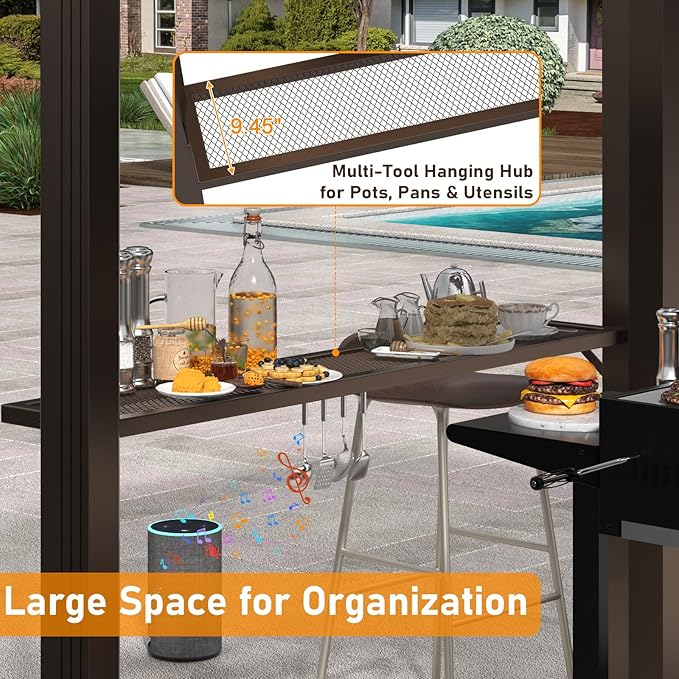 Hoteel 6x8ft Hardtop Grill Gazebo, Outdoor Patio Aluminum Frame Barbecue Gazebo with Galvanized Steel Double Roof and 2 Side Shelves for Deck Lawn Backyard Garden and Party, Brown(2026 Version)