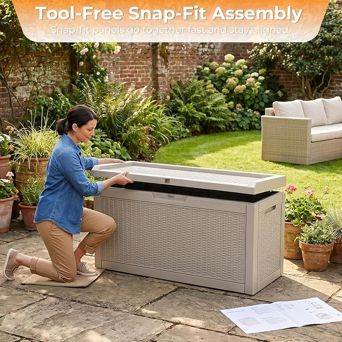 70 Gallon Waterproof Outdoor Storage Box,Deck Boxs for Outdoor and Indoor Use,Deck Storage Box for Picnic Supplies,Gardening Tools,Lockable and Easy to Install