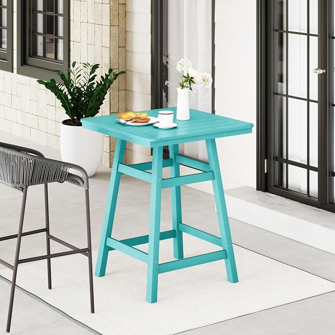 WestinTrends Malibu Square Outdoor Patio Counter High Bistro Bar Table with Umbrella Hole 37" Tall, Turquoise
