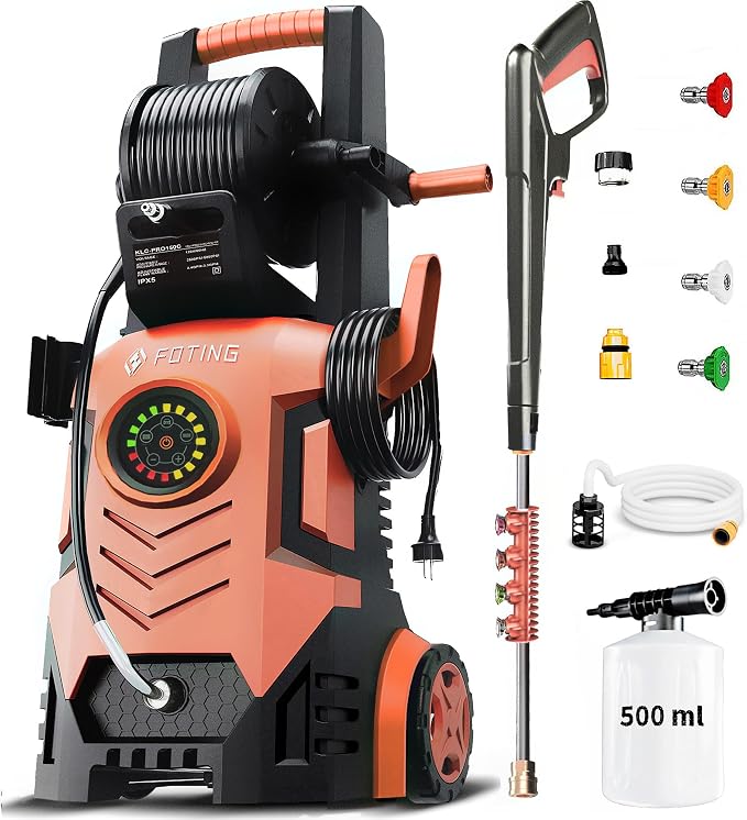 2026Upgraded Pressure Washer 5000PSI with Adj-8-Level Touch Screen, 34" Tall Power Washer, 4 Quick Connect Nozzles, Inlet Hose&Filter&500mlFoam Cannon for Cars/Fences/Driveways/Home Cleaning, Red