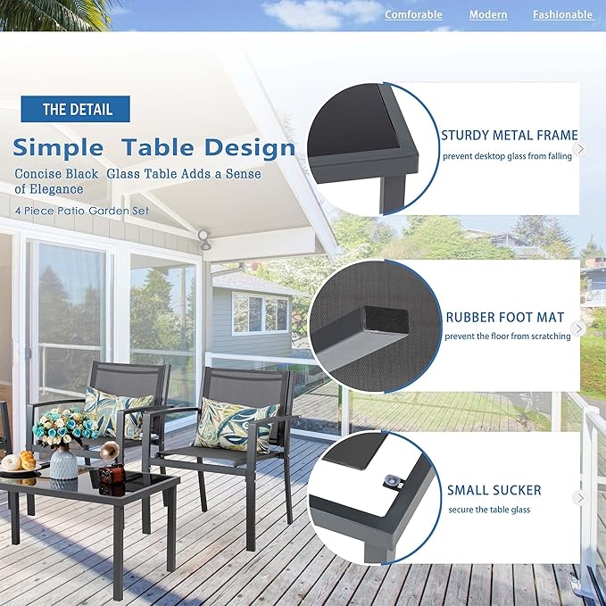 Vongrasig 4 Pieces Patio Furniture Set, Outdoor Patio Conversation Sets, Small Porch Balcony Furniture on Clearance, 4 Piece Patio Set for Deck, Garden, Backyard (Grey)