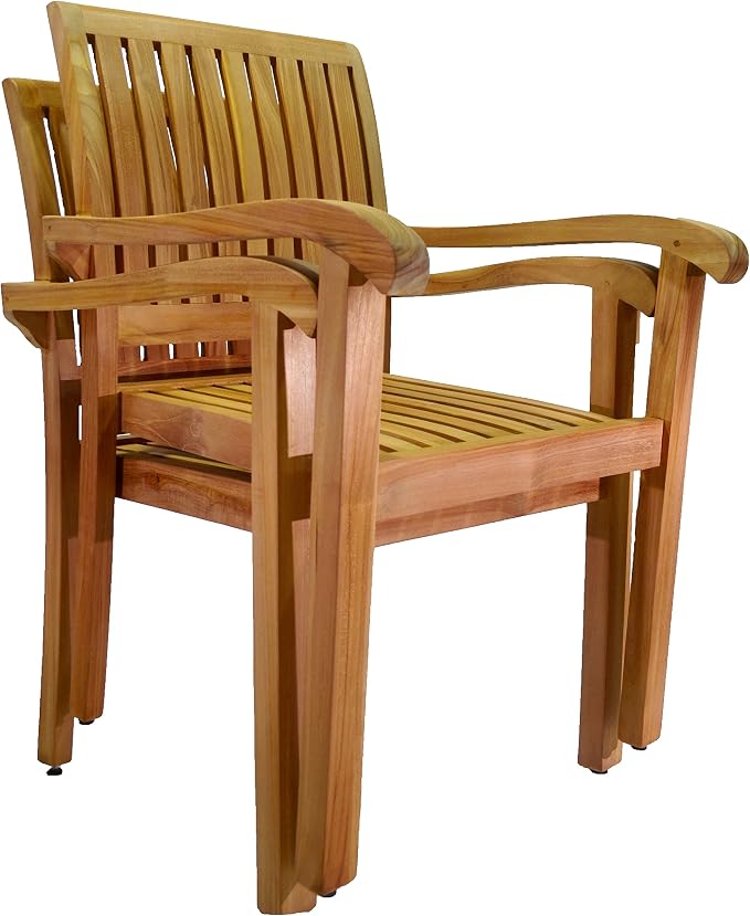 5 PC A Grade Outdoor Patio Teak Dining Furniture Set - 52" Round Table & 4 Naples Stacking Arm Chairs