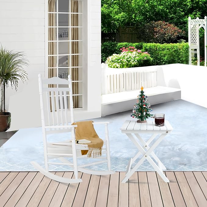 Outdoor Wooden Side Table, Folding Patio End Table, Small Square Furniture Table for Adirondack Chair, Balcony, Porch, Acacia Wood, No Assembly, White
