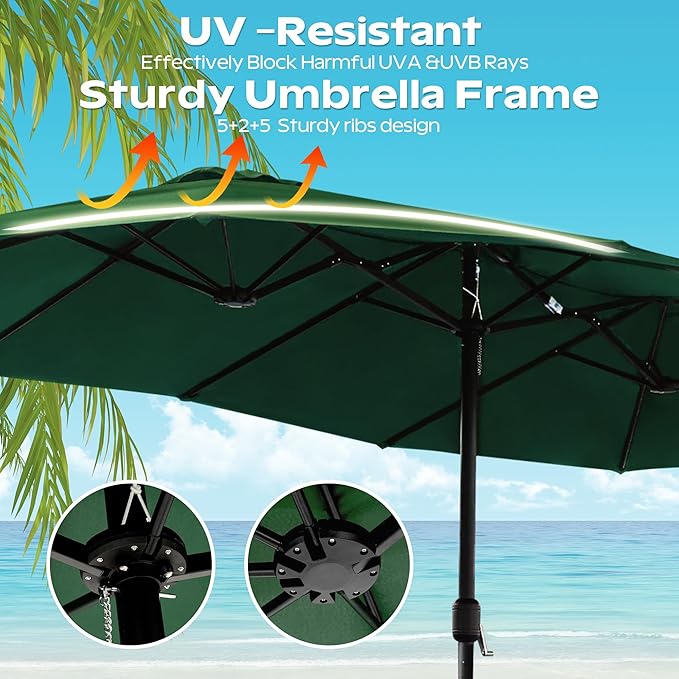 15ft Umbrella Outdoor Patio - Double-Sided Large Market Rectangle Umbrellas with Crank Handle for Patio Garden Yard Pool (No Base)
