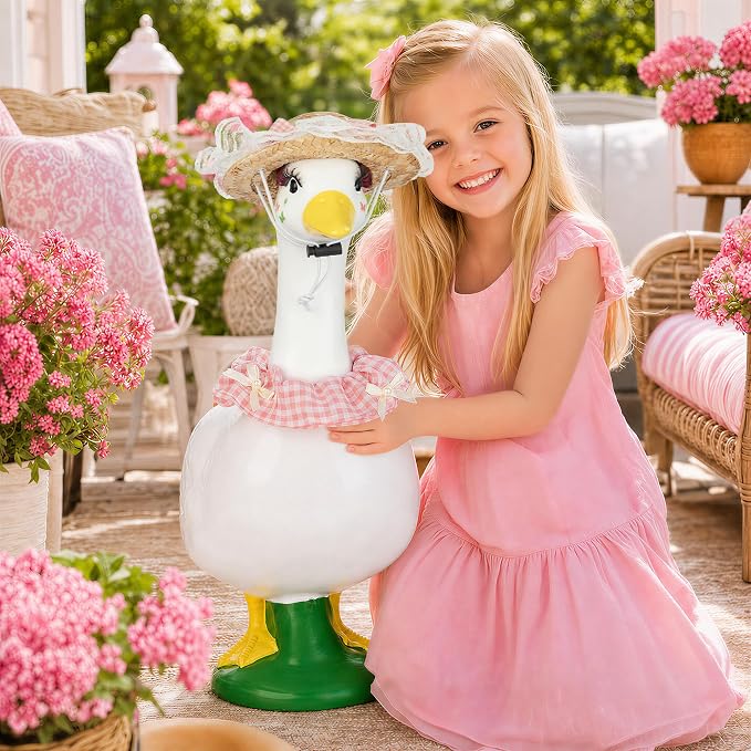 Porch Goose Statue 8pc Accessory Combination Set, Pink Goose Accessories Kit with Glasses Bow Hat Necklace Stickers for 23 Inch Goose, Cute Girl Style Yard Decor (Pink Girl 8PC)