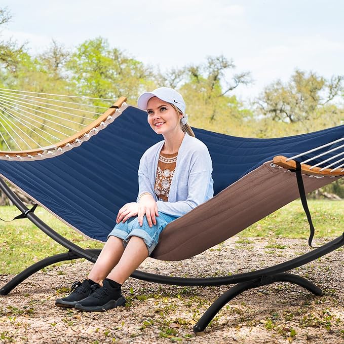 SUNCREAT Hammocks for Outside with Stand, Porch Hammock and Stand, 475 lbs Capacity, Patent Pending, Navy