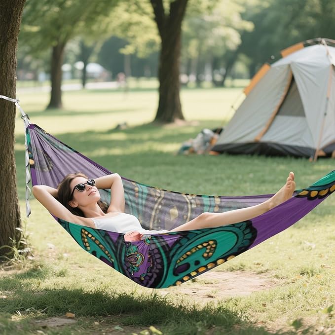 Ornate Paisley Outdoor Hammock with Tree Straps for Outside Patio Garden
