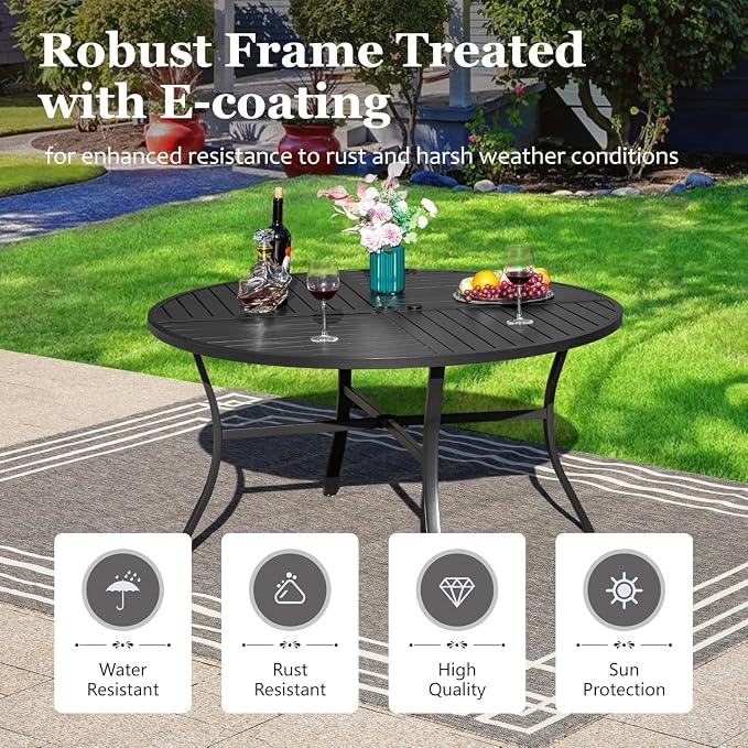 HERA'S HOUSE 5pc Patio Dining Set, 42" Round Table & Swivel Rattan Chairs | Metal table with umbrella hole, cushioned chairs. Waterproof, rust-resistant, all-weather for backyard, porch.