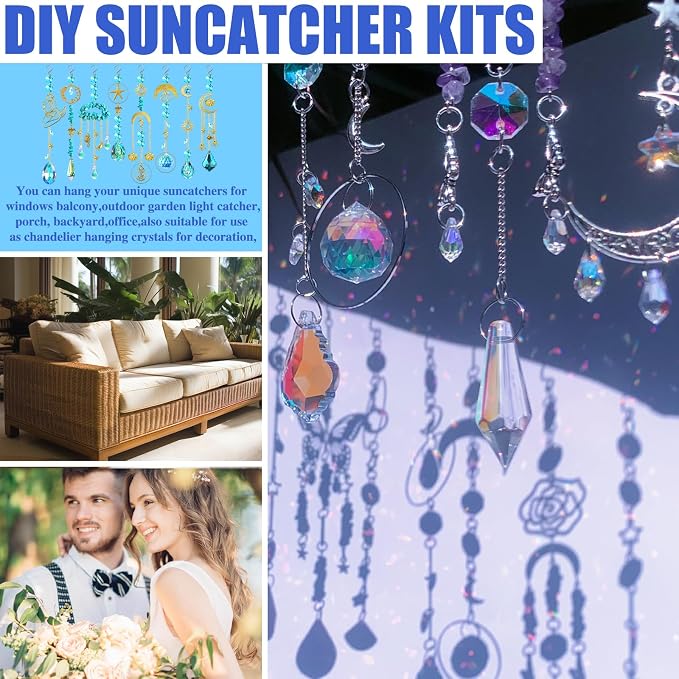 WASTROYAL 420pcs DIY Suncatcher Kit Crystal Prism for Adults Hanging Decor | Crystal Suncatcher Kit, DIY Crystal Hanging Prisms for Window/Garden, Rainbow Maker, Craft Gift for Adults with Tutorial