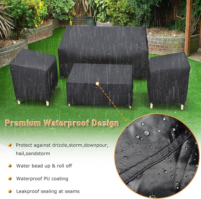 STARTWO Outdoor Patio Furniture Cover Waterproof 4-Piece Set for Chairs, Loveseat and Coffee Table, Heavy Duty 420D, Black