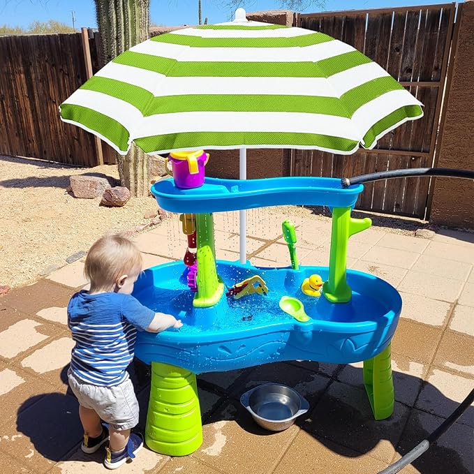 Beach Umbrella for Kids Water Table & Picnic Table Shade, Heavy-Duty Children's Portable Outdoor Umbrella, 47 Inch UV Protection for Sand Play, Camping, Garden and Beach. Green