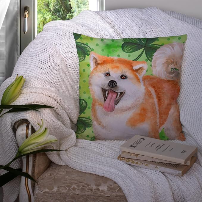 Caroline's Treasures BB9877PW1414 Akita St Patrick's Fabric Decorative Pillow, Green Machine Washable, Indoor Outdoor Decorative Pillow for Couch, Bed or Patio, 14Hx14W