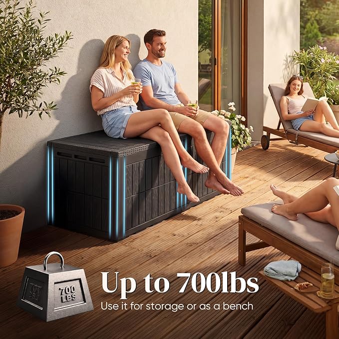 Quictent 220 Gallon Resin Deck Box, Heavy Duty Outdoor Storage Bench, Weatherproof Waterproof Lockable Container for Patio Furniture, Cushions, Pool & Garden Supplies