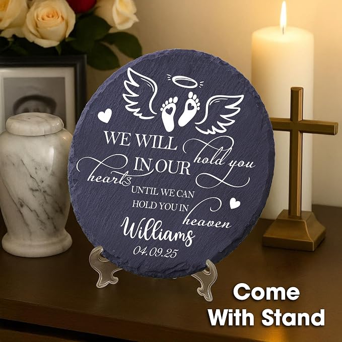 Personalized Miscarriage Garden Stone for Loss of Baby, Miscarriage Sympathy Gifts for Mothers, Weatherproof Natural Slate Stone for Infant Loss Remembrance, Memorial Grave Marker Plaque