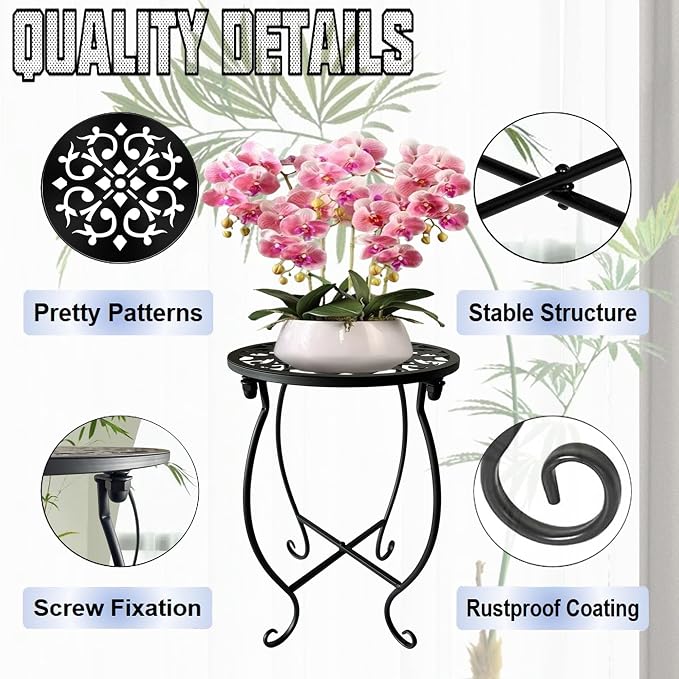 Small Outdoor Side Tables, 15" Tall 10" Round Patio Side Table, Metal Corner Plant Stand for Flower Pot, Rustproof Flower Plant Rack Holder for Home, Garden, Patio, Plant Lovers 1 Count