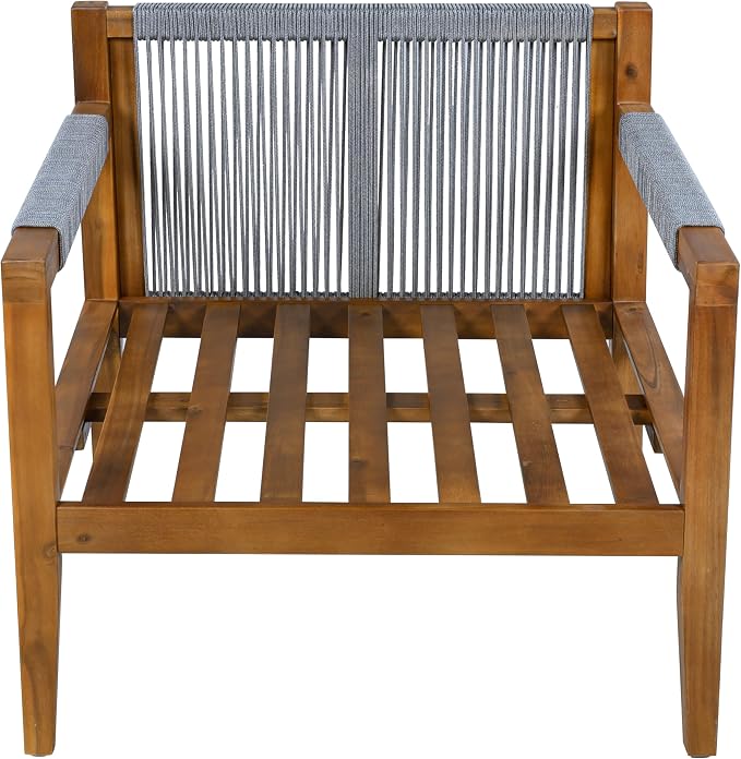 3 Pieces Outdoor Sectional Sofa Set, All Weather Rope Woven Patio Conversation Set with Solid Acacia Wood Frame, Water-Resistant Removable Cushions for Backyard Deck Poolside (Grey-4.19)