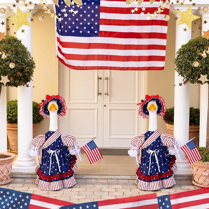 4th of July Porch Goose Outfit Patriotic Independence Goose Clothes for 23" High Cement or Plastic Geese Costume for Yard Lawn Outdoor Garden 250 Year Anniversary Duck Statue Dress American Flag Decor
