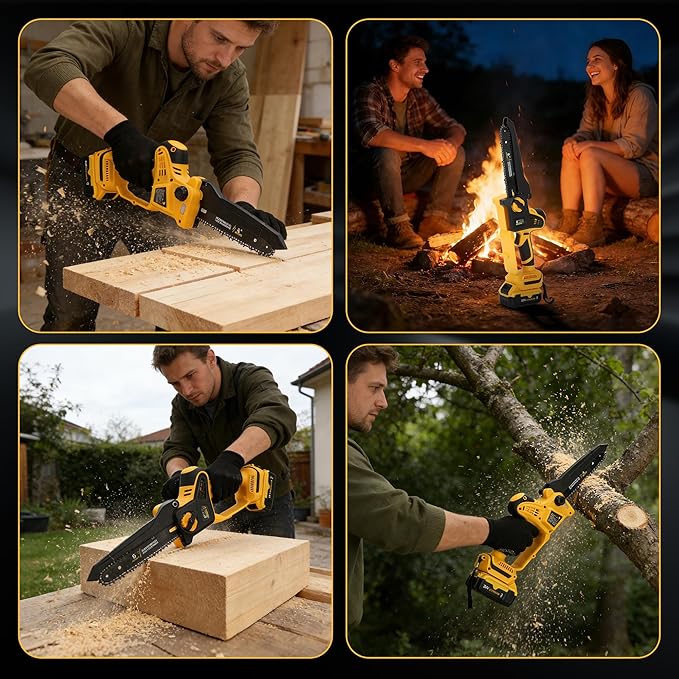 2026 Upgraded 8-Inch Brushless Cordless Chainsaw with 6-Inch & 8-Inch Guide Plates, Compatible for Dewalt 20V MAX Battery (5.0Ah Included), Tool-Free Chain Tensioning & Automatic Lubrication System