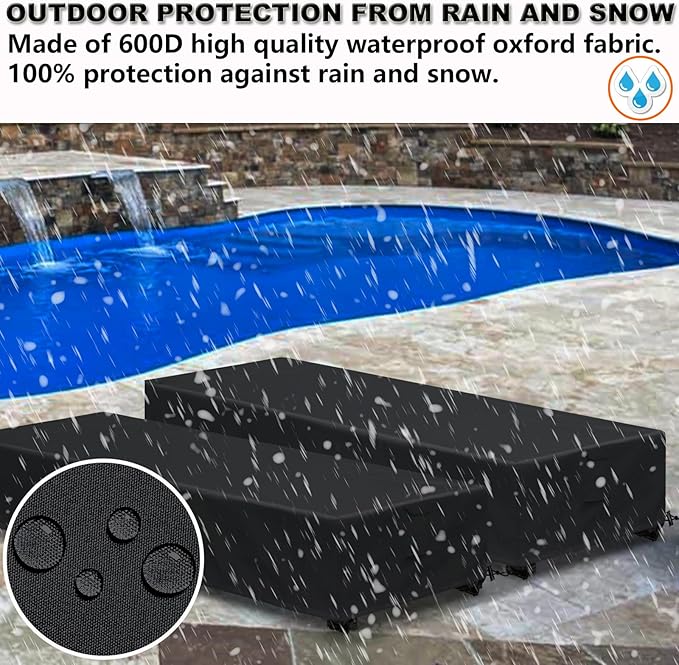 Waterproof Patio Lounge Chair Cover 1 Pack Outdoor Chaise Lounge Covers 600D Weather Resistant Material, UV Protection, Windproof Design Outside Furniture Covers 80" x 28" x 14" H,Black