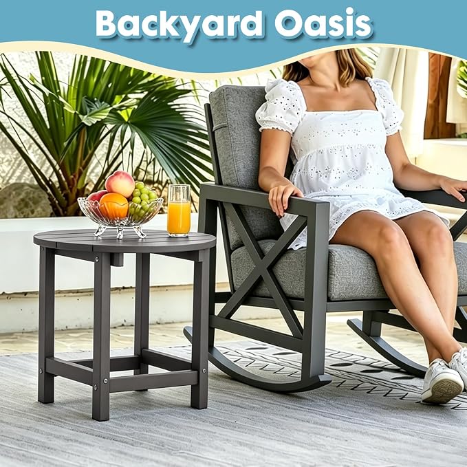 Outdoor Side Table, Adirondack Round 17" Patio Table, Easy Maintenance & Weather Resistant, HDPE End Table for Backyard, Pool, Patio, Porch, Mix-Brown