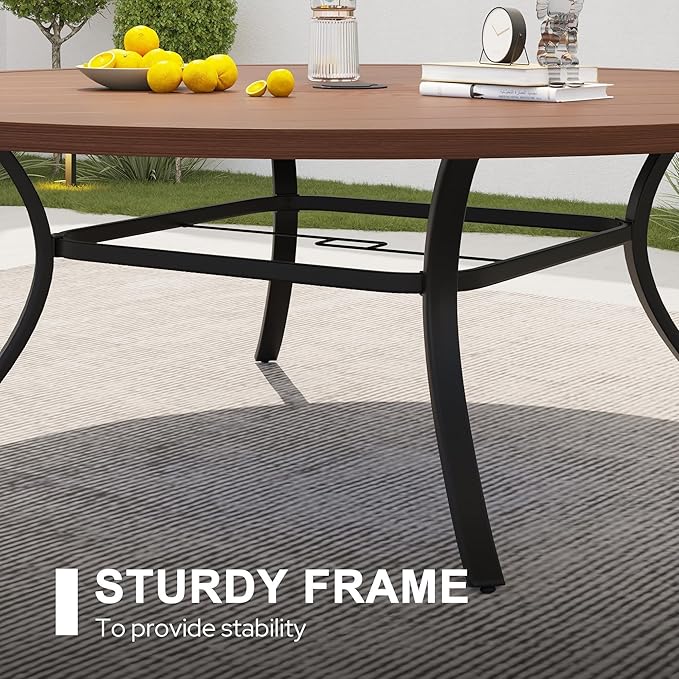 VICLLAX 9 Pieces Outdoor Dining Set, Patio Furniture Set Includes 60" Round Metal Table W/ 1.9" Umbrella Hole and 8 Padded Textilene Swivel Chairs for Porch, Lawn, Garden, Backyard