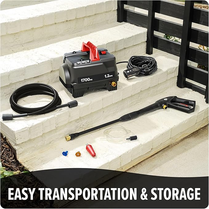 Dirt Devil Electric Pressure Washer, 1700 PSI Power Washer with Included Attachments, Lightweight and Compact, High Pressure Cleaning for Concrete, Patios, Cars, Outdoor Furniture and More