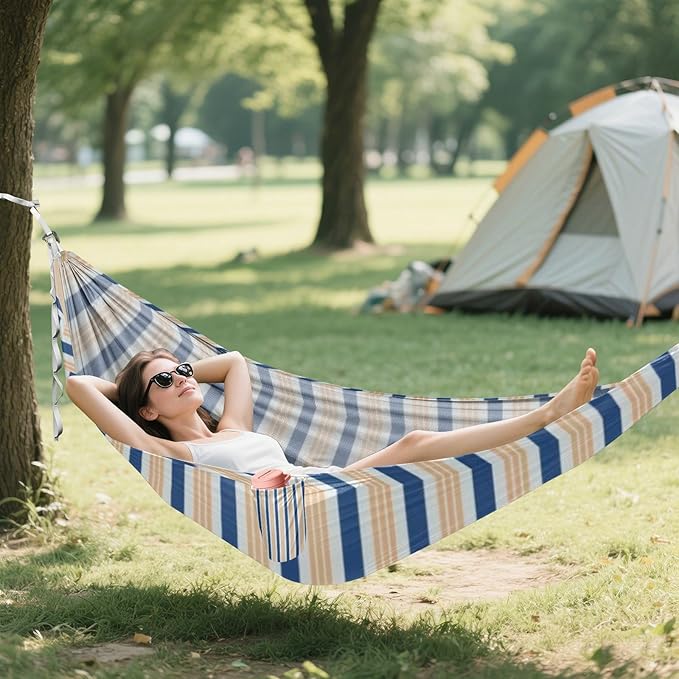 Blue-Orange Stripe 330lb Capacity Hammocks with Hanging Rope Cloth Hammock for Outside Beach Patio Garden capas para la Lluvia