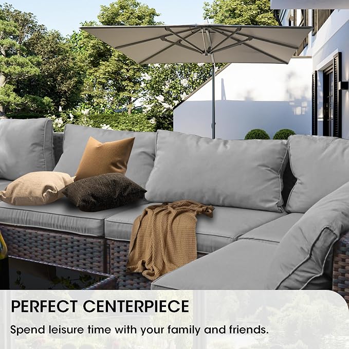 15 Piece Patio Furniture Set with 44" Fire Pit Table, Outdoor Sectional Couch, PE Rattan Patio Conversation Sets with 4inch Cushions for Backyard Grey