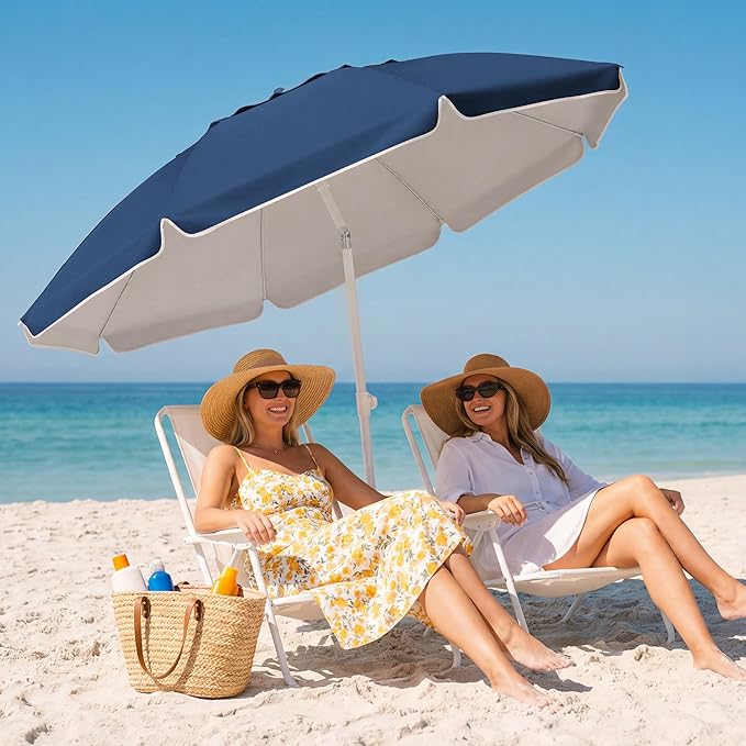 JEAREY 6.5ft Sun Shade Umbrellas, Portable Umbrella with Stand, Lightweight Sun Protection Free Standing Sport Umbrella for Outdoor Sports, Camping, Fishing, Patio, Beach, Navy