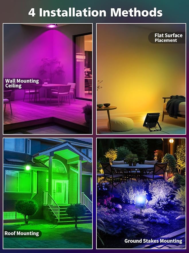T-SUN Christmas Led Mini Flood Light Outdoor, 10W RGB Color Changing Waterproof Security Lights, with US Plug, Remote Control Spotlight for Garden Backyard Garage Decorative Stage Landscape (5 Pack)