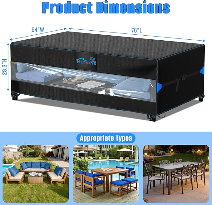 Patio Furniture Covers,Rectangular Outdoor Furniture Set Cover for Table and Chairs, 600D Oxford Translucent Design Patio Sectional Set Cover(76" L x 54" W x 28.3" H)