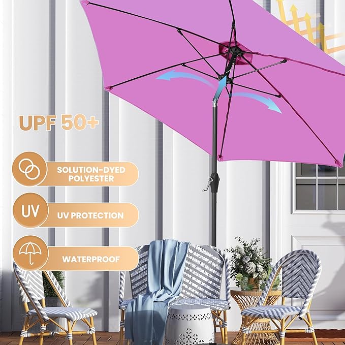 Ayge 7.5FT Large Outdoor Patio Umbrella Market Table Umbrella-UV Resistant, Easy Push Button Tilt and Crank, 6 Sturdy Fiberglass Ribs Heavy-Duty Pool Umbrella for Deck, Backyard,Garden, Yard,Purple