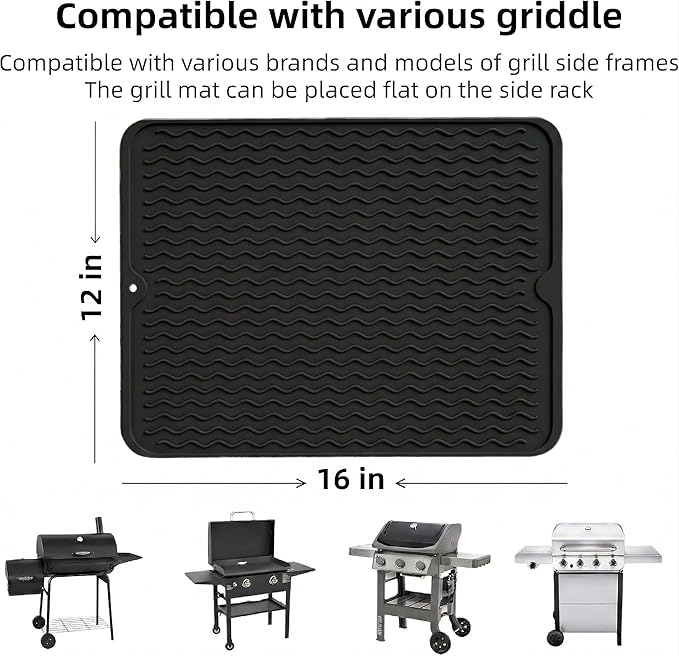 Silicone Grill Tools Mat for Blackstone Weber Traeger Pit Boss Flat Top Grill Smoker,BBQ Accessories Pad Mats for Outdoor Kitchen Counter Cooking, Side Shelf Spatula Mat,Gifts for Men (Black)