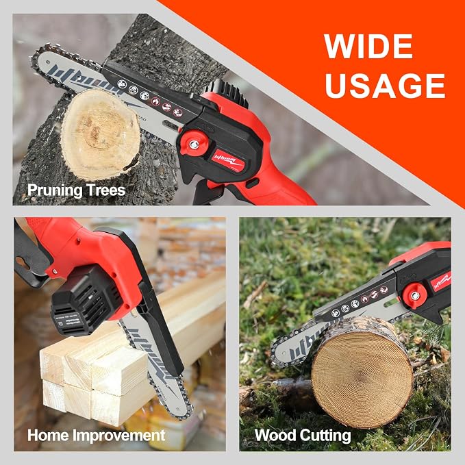 Mini Chainsaw Cordless, 6 Inch Portable Electric Chainsaw, One-Hand Handheld Small Chain Saw for Cutting Wood Trimming and Woodworking- Mini Chain Saw Battery Powered with 2 Batteries