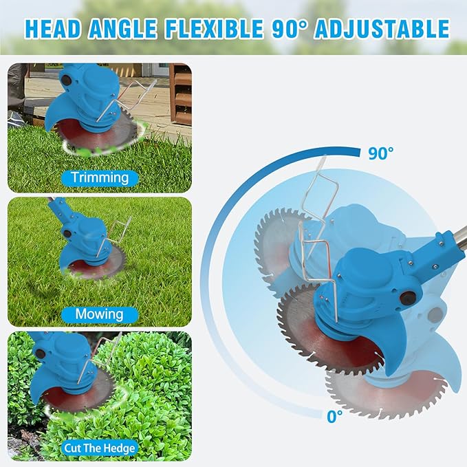 ALSO GO 24V Cordless Weed Wacker Lawn Edger, Electric Lightweight Battery Powered String Trimmer, 3-in-1 Brush Cutter Wire Brush & Guide Wheel for Garden Edging (2 Batteries, 2.0Ah, Blue)