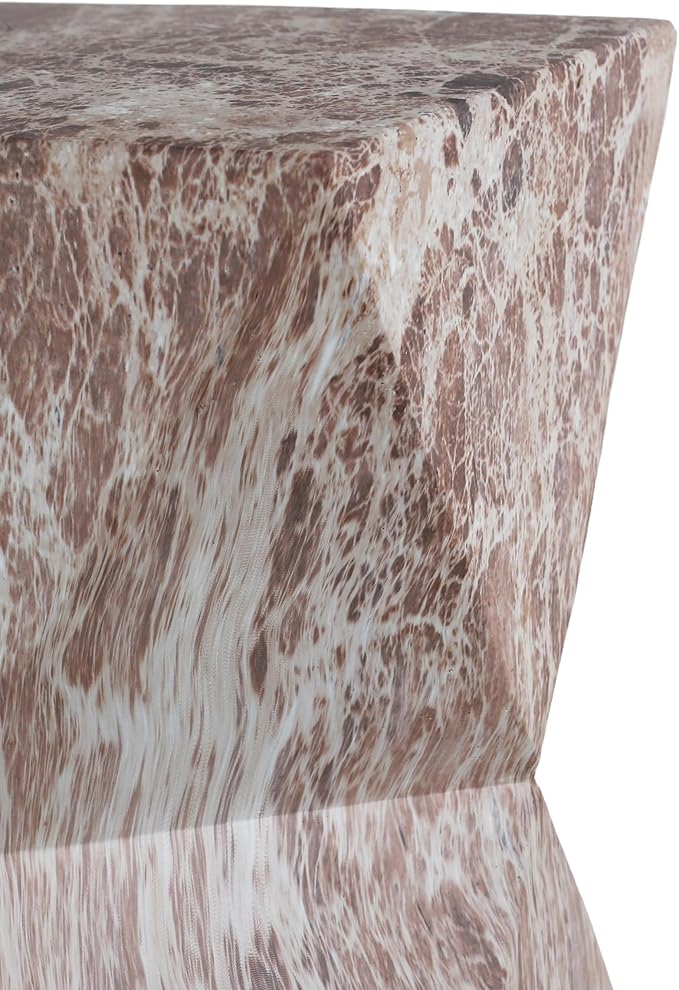 Outdoor Side Table, Faux Travertine Stone End Table, Magnesium Oxide Small Coffee Table, Multi‑Functional Garden Stool Plant Stand for Porch, Backyard Patio & Indoor 12.40"*18.30" Marble