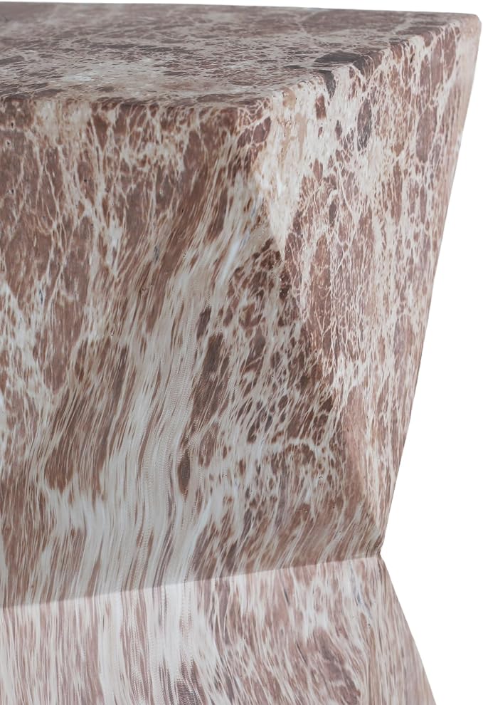 Faux Terrazzo Tree Stump Stool Table, Modern Cement Outdoor Side Table for Patio & Garden, Round Accent Table Indoor and Outdoor, Marble