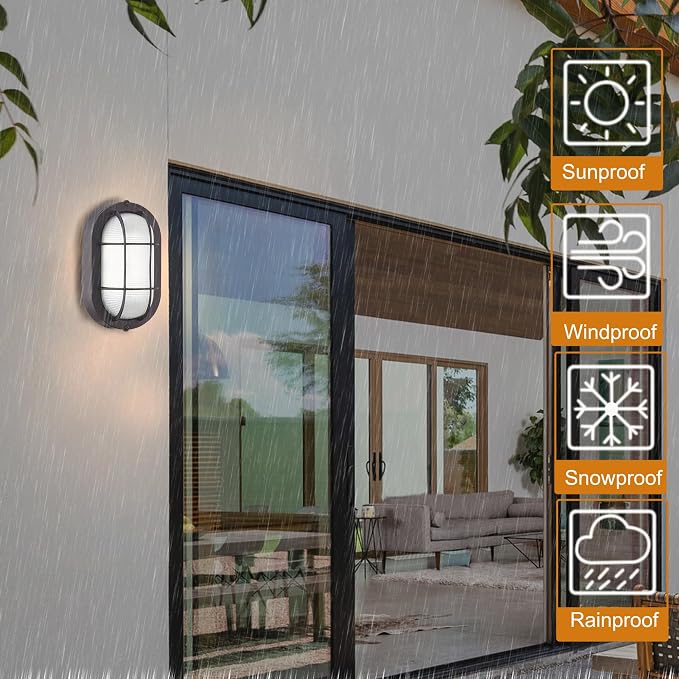 WISBEAM LED Bulkhead Light, Outdoor LED Wall Light for House, Dimmable, 6W Replace 60W, 450 Lumen 3000K Daylight White 80CRI, Waterproof, ETL Rated
