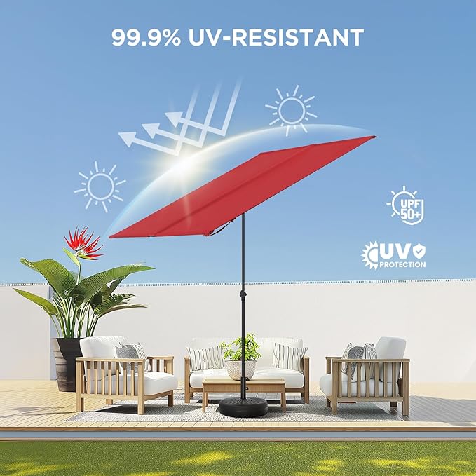 HOMSHADE 6x4ft Outdoor Balcony Umbrella - Flat Porch Pool Patio Umbrella Rectangular Canopy Shade UPF50+ UV Protection 360° Rotating & Tilting All Angles Applicable (Red, No Base)