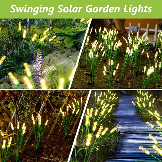 Reed Solar Garden Lights Outdoor, 15.7 Inch 2 pack 12 LED Solar Lights Outdoor Garden Decor, Waterproof Solar Swaying Light Sway by Wind, Yard Patio Porch Pathway Lawn Decorations, Warm White