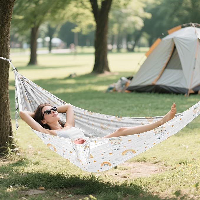 Camping Hammock Outdoor Hammocks for Outside Bear Rainbow Beach Trees Portable Lightweight with Pockets Tree Straps Indoor